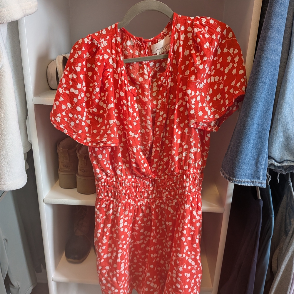 Anthropologie Red and White Floral Jumpsuit